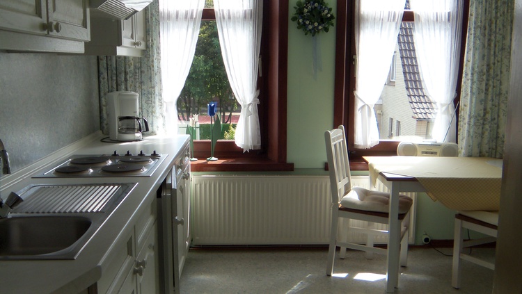 Gr.Küche im Dachgeschoss mit Südbalkon. Schlafzimmer, Wohnzimmer mit FarbTV,Wlan.Wc, Südterrasse .