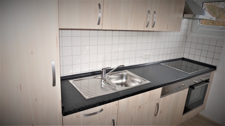 Küchenzeile mit Spülmaschine, Backofen, Ceranfeld, Kühlschrank mit Eisfach