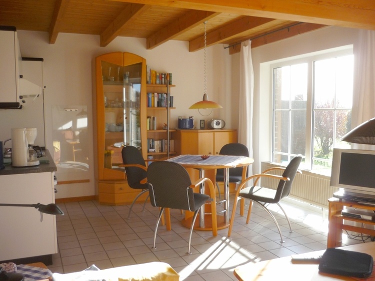 Teil des Wohnzimmers: Essecke und Küchenzeile